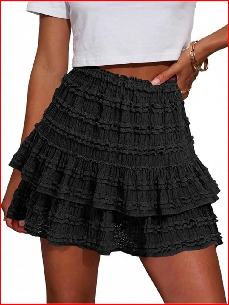 High Waist Tiered Ruffle Mini Skirt With Built-In Shorts Active Wear